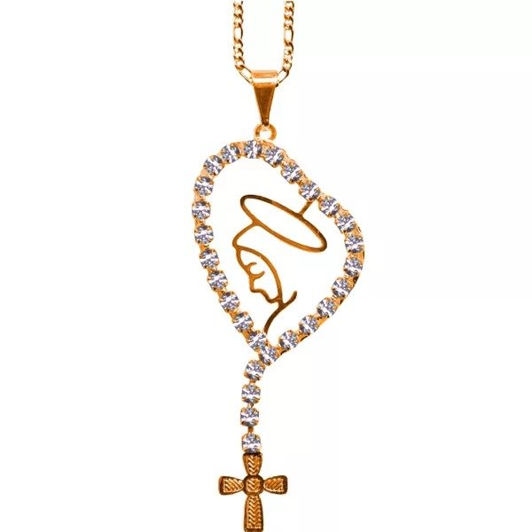 GARGANTILHA FOLHEADA A OURO NOSSA SENHORA ESTILIZADA GR MF27