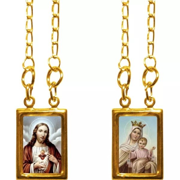 ESCAPULÁRIO FOLHEADO A OURO COLORIDO