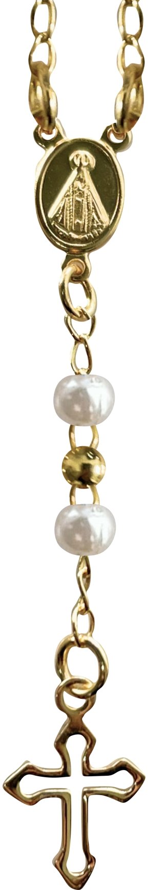 TERÇO PÉROLA F. OURO PESCOÇO COM STRASS