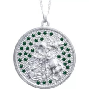 GARGANTILHA FOLHEADO A PRATA SÃO JORGE GRANDE PEDRA VERDE MF308