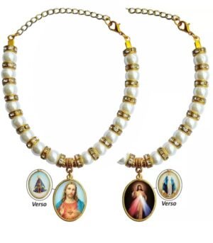 PULSEIRA PÉROLA 8MM COM MEDALHA DUPLA FACE