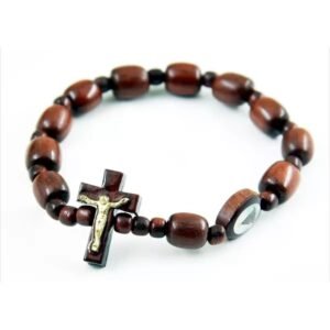 PULSEIRA MADEIRA CRUZ E MEDALHA N S APARECIDA