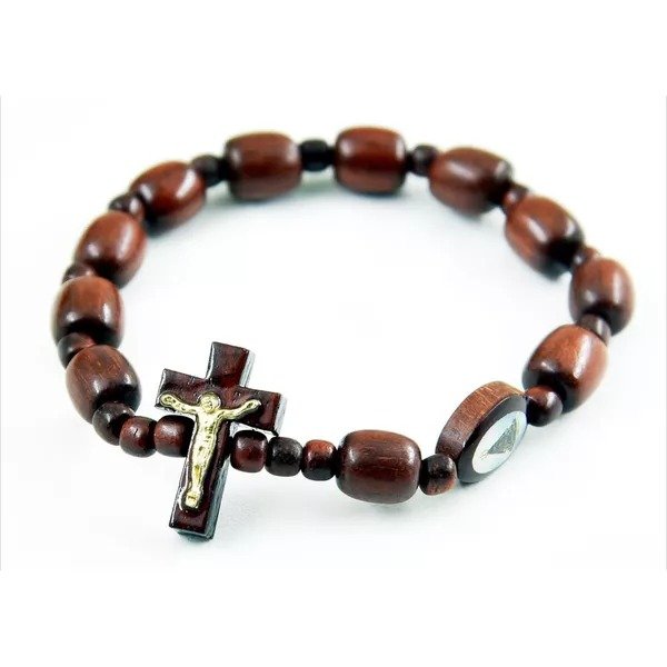 PULSEIRA MADEIRA CRUZ E MEDALHA N S APARECIDA