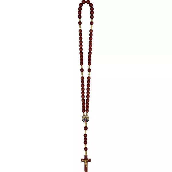 TERÇO MADEIRA NO CORDÃO SANTA CHAGAS