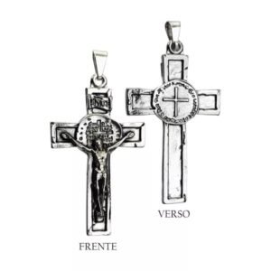 CRUCIFIXO COM MEDALHA SÃO BENTO ORIGINAL DUAS CRUZES 4,8X3 CM