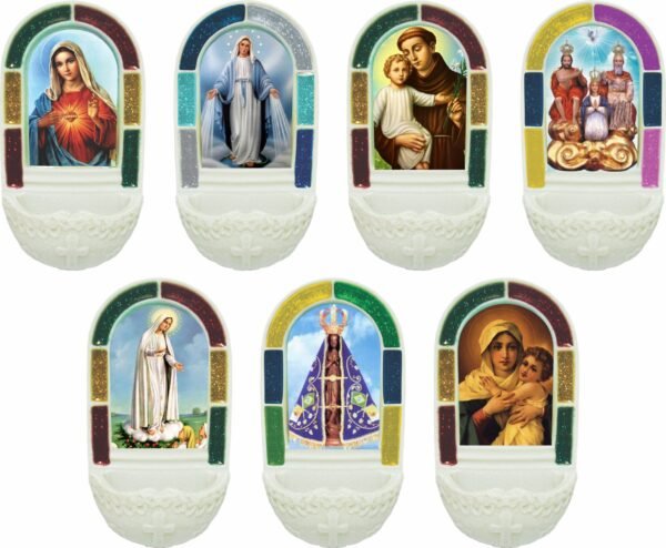 PIA PARA AGUA BENTA RESINA VITRAL COM SANTO