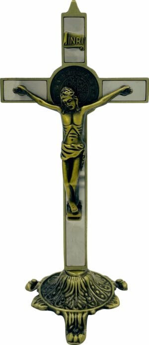 CRUCIFIXO METAL OV MESA SÃO BENTO 20CM