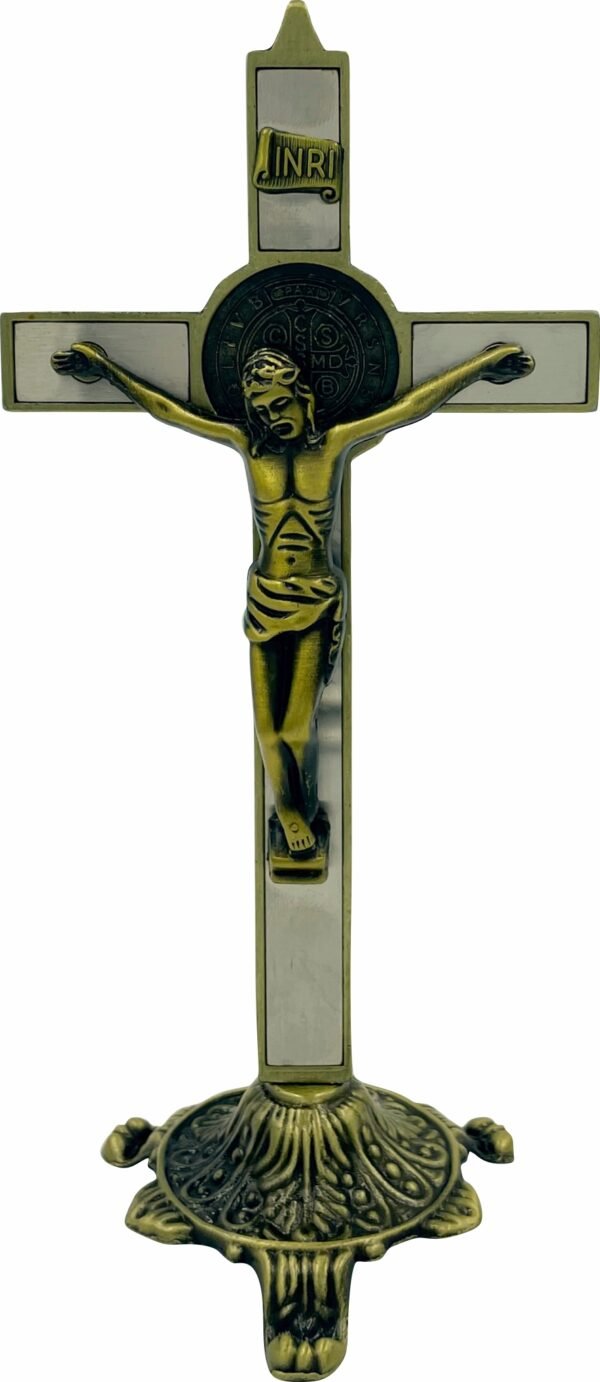 15238236759-cr-82.jpg CRUCIFIXO METAL OV MESA SÃO BENTO 20CM