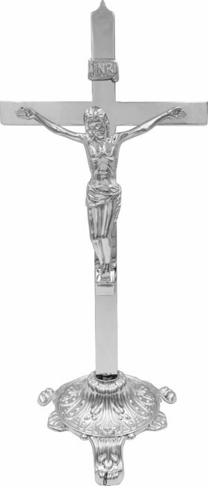 15238237854-cr-83.jpg CRUCIFIXO METAL PRATEADO COM BASE 26,5CM