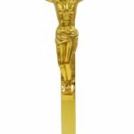 CRUCIFIXO METAL DOURADO COM BASE 26,5CM
