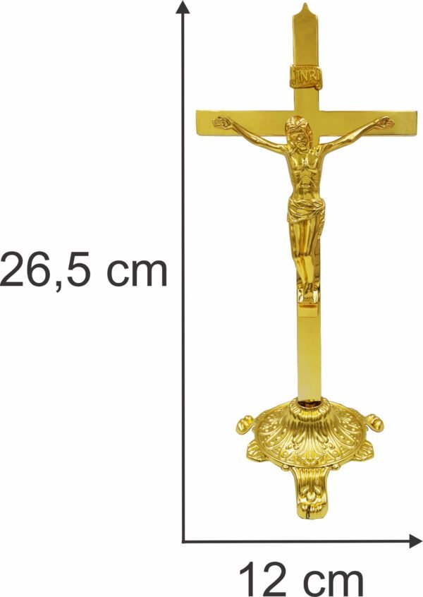 CRUCIFIXO METAL DOURADO COM BASE 26,5CM