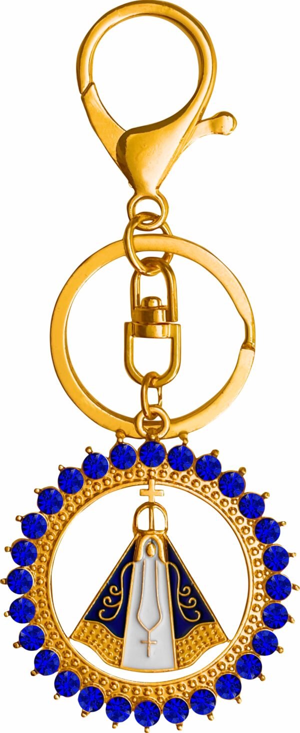 CHAVEIRO NOSSA SENHORA APARECIDA REDONDO STRASS AZUL