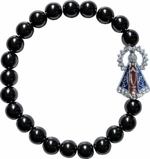 PULSEIRA HEMATITA NOSSA SENHORA APARECIDA COM STRASS