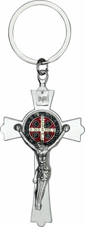 15288392459-ch-140.jpg CHAVEIRO SÃO BENTO CRUZ PRATEADO COM MEDALHA COLORIDA