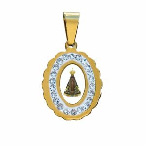 MEDALHA NOSSA SENHORA APARECIDA AÇO COM STRASS 2X1,5CM