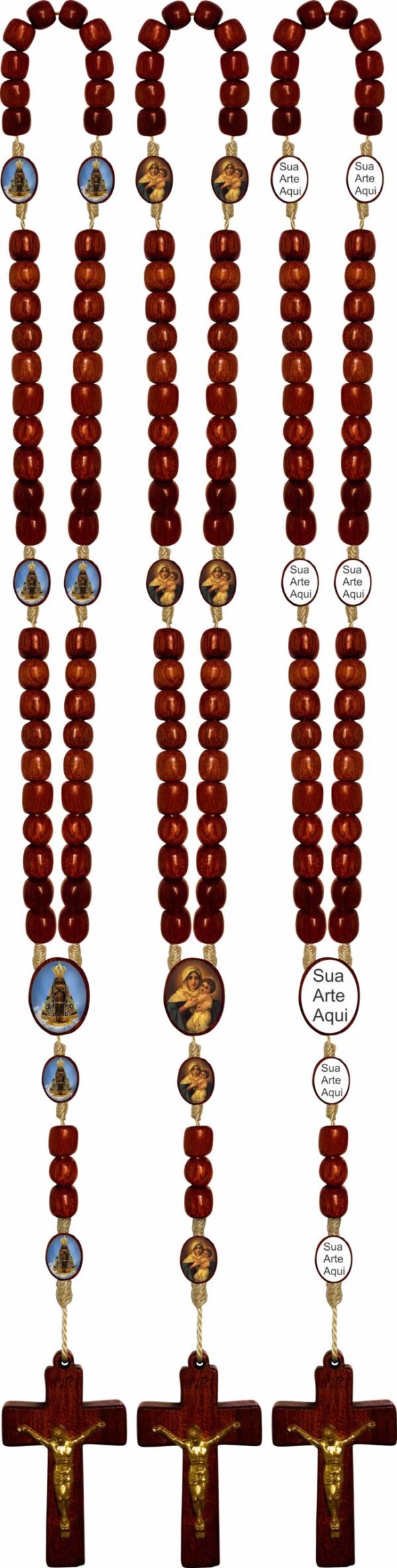 TERÇO MADEIRA COM SANTO NO PAI NOSSO