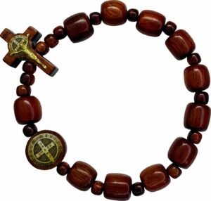 PULSEIRA MADEIRA CRUZ E MEDALHA SÃO BENTO