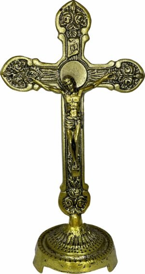 15304499554-cr-04.jpg CRUCIFIXO METAL DE MESA 23CM OURO VELHO