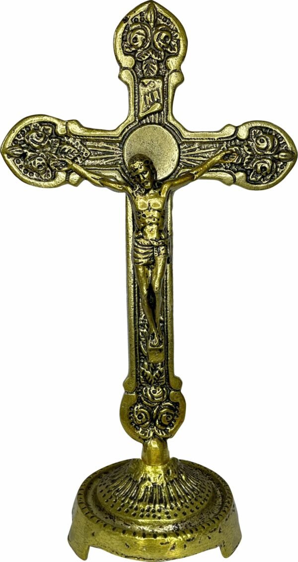 15304499554-cr-04.jpg CRUCIFIXO METAL DE MESA 23CM OURO VELHO