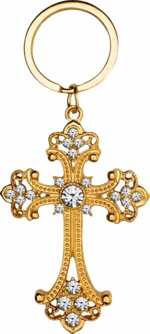 CHAVEIRO DOURADO CRUZ COM STRASS
