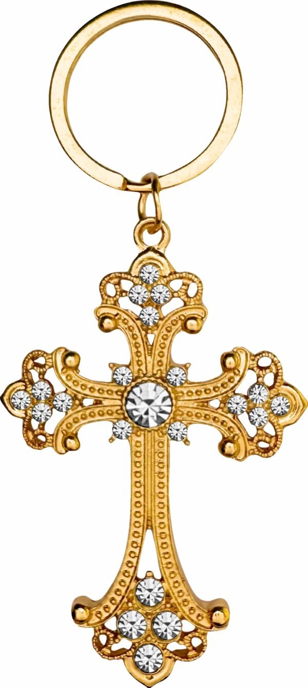 CHAVEIRO DOURADO CRUZ COM STRASS