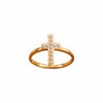ANEL AÇO INOX COM CRUZ STRASS DOURADO