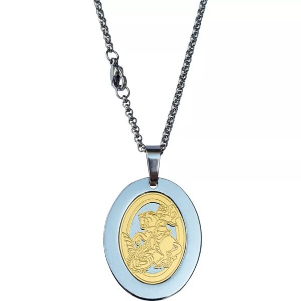 CORDÃO AÇO INOX COM MEDALHA OVAL SÃO JORGE