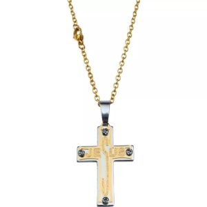 CORRENTE AÇO INOX 316L DOURADA C/ CRUZ JESUS