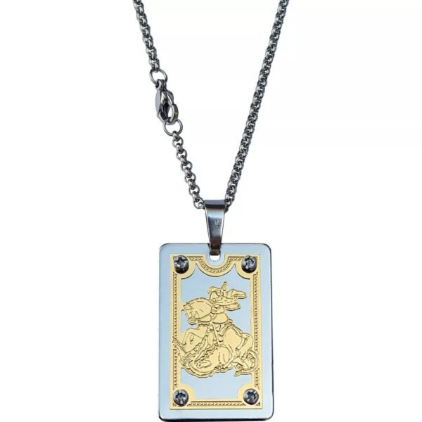 CORDÃO AÇO INOX C/ MEDALHA SÃO JORGE RETANGULAR