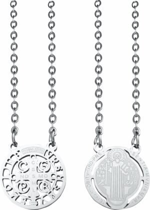 ESCAPULÁRIO SÃO BENTO VAZADO AÇO INOX