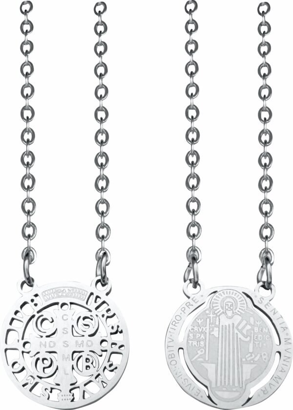 ESCAPULÁRIO SÃO BENTO VAZADO AÇO INOX