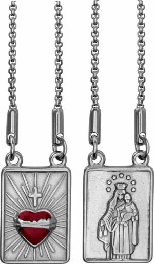 ESCAPULARIO AÇO INOX N. S. DO CARMO E S. C. DE JESUS VERMELHO