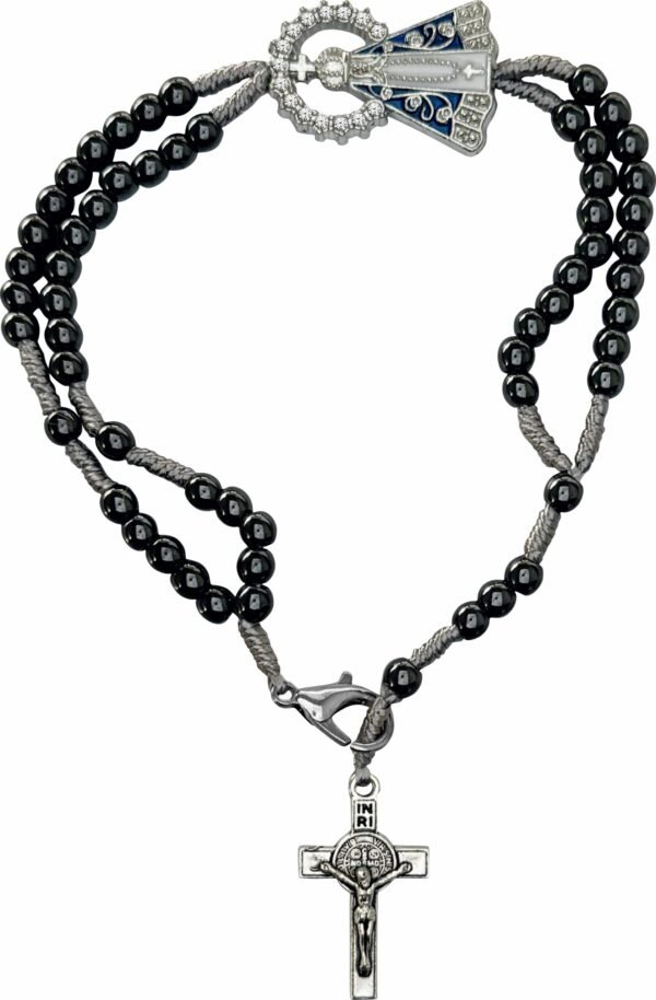 TERÇO PULSO HEMATITA NOSSA SENHORA APARECIDA STRASS