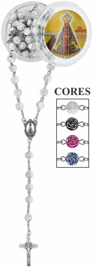 TERÇO FORMATO BOTÃO DE ROSAS 8MM