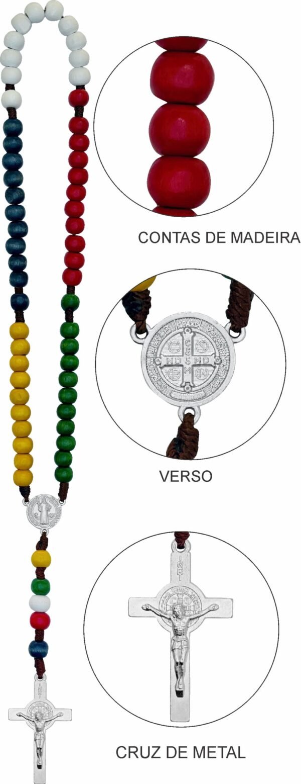 TERÇO MADEIRA SÃO BENTO MISSIONÁRIO CORDÃO 8MM