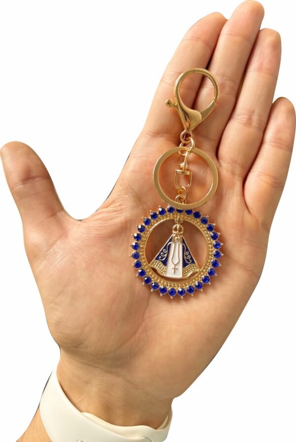 CHAVEIRO NOSSA SENHORA APARECIDA REDONDO STRASS AZUL