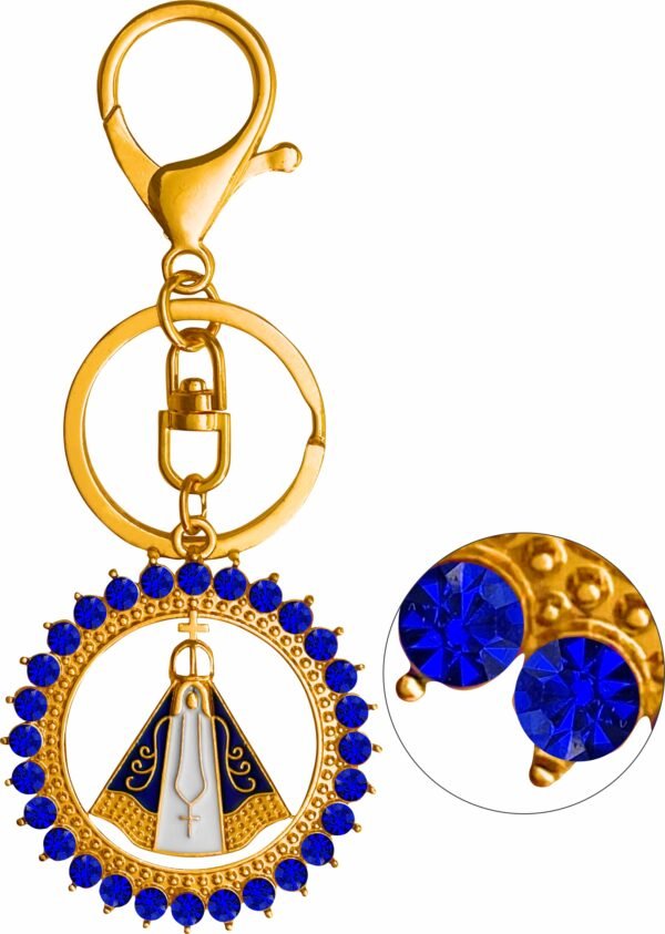 CHAVEIRO NOSSA SENHORA APARECIDA REDONDO STRASS AZUL