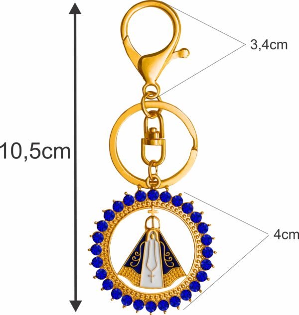 CHAVEIRO NOSSA SENHORA APARECIDA REDONDO STRASS AZUL
