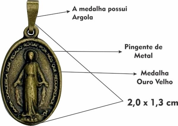MEDALHA MILAGROSA OURO VELHO 16x27 MM MÉDIA