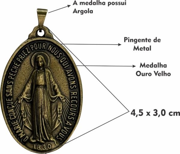 MEDALHA MILAGROSA OURO VELHO 28x43 MM GRANDE