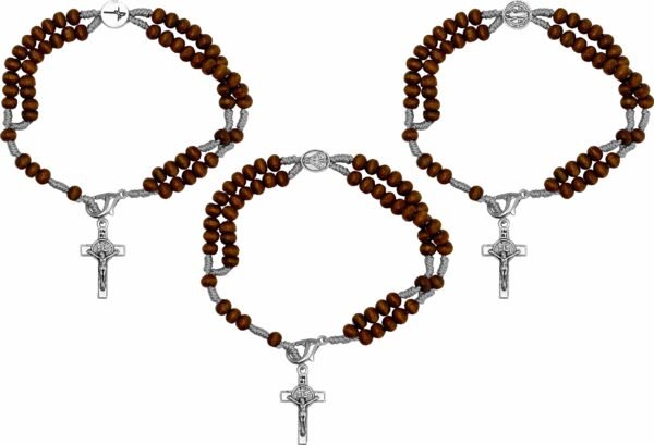 TERÇO PULSEIRA  MADEIRA PRATEADO