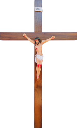 CRUCIFIXO DE MADEIRA PAREDE IMBUIA 50CM