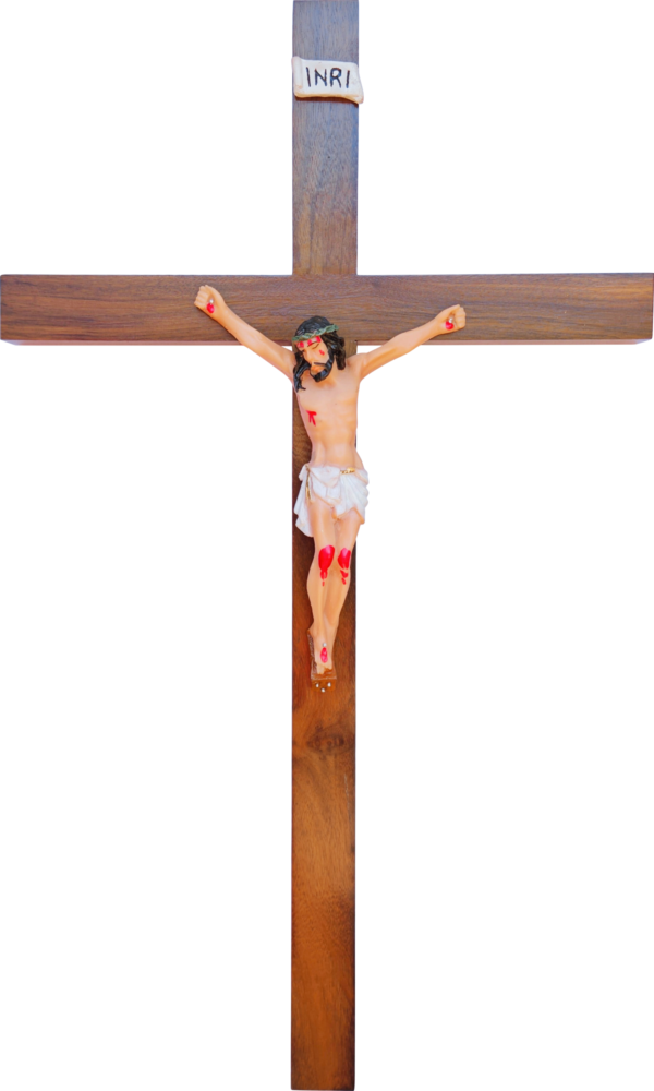 CRUCIFIXO DE MADEIRA PAREDE IMBUIA 50CM
