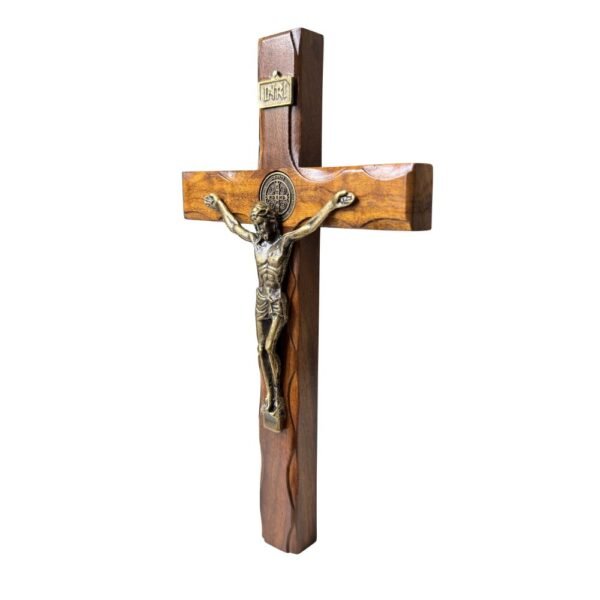 CRUCIFIXO DE MADEIRA PAREDE MOLDADA 25CM