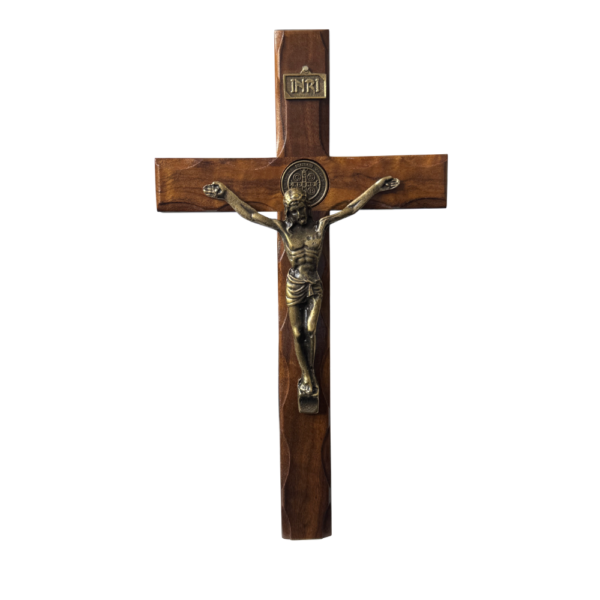 CRUCIFIXO DE MADEIRA PAREDE MOLDADA 25CM