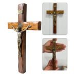 CRUCIFIXO DE MADEIRA PAREDE MOLDADA 25CM