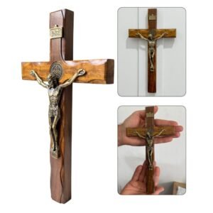 CRUCIFIXO DE MADEIRA PAREDE MOLDADA 25CM