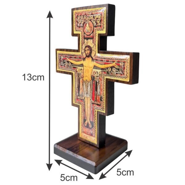 CRUCIFIXO DE MADEIRA MESA SÃO DAMIÃO 13CM