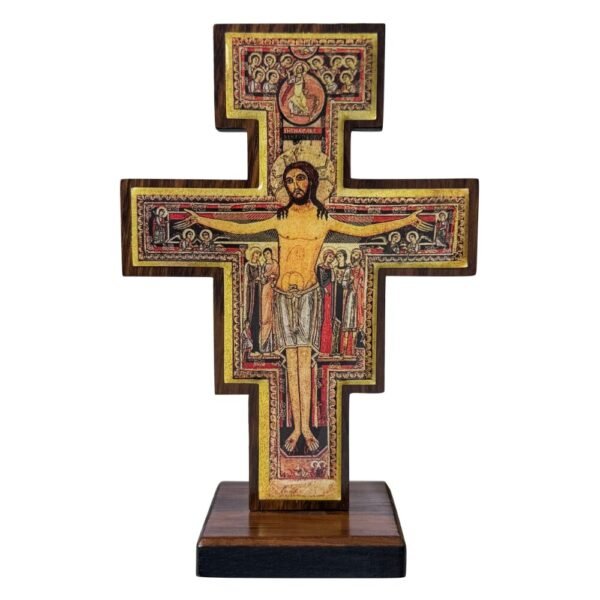 CRUCIFIXO DE MADEIRA MESA SÃO DAMIÃO 13CM