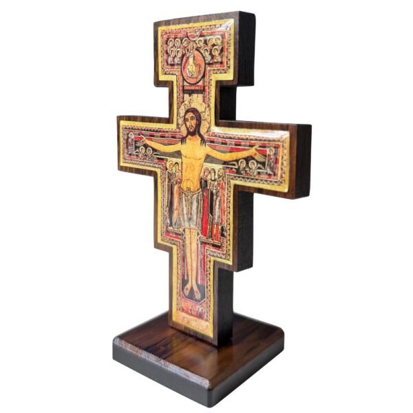 CRUCIFIXO DE MADEIRA MESA SÃO DAMIÃO 13CM